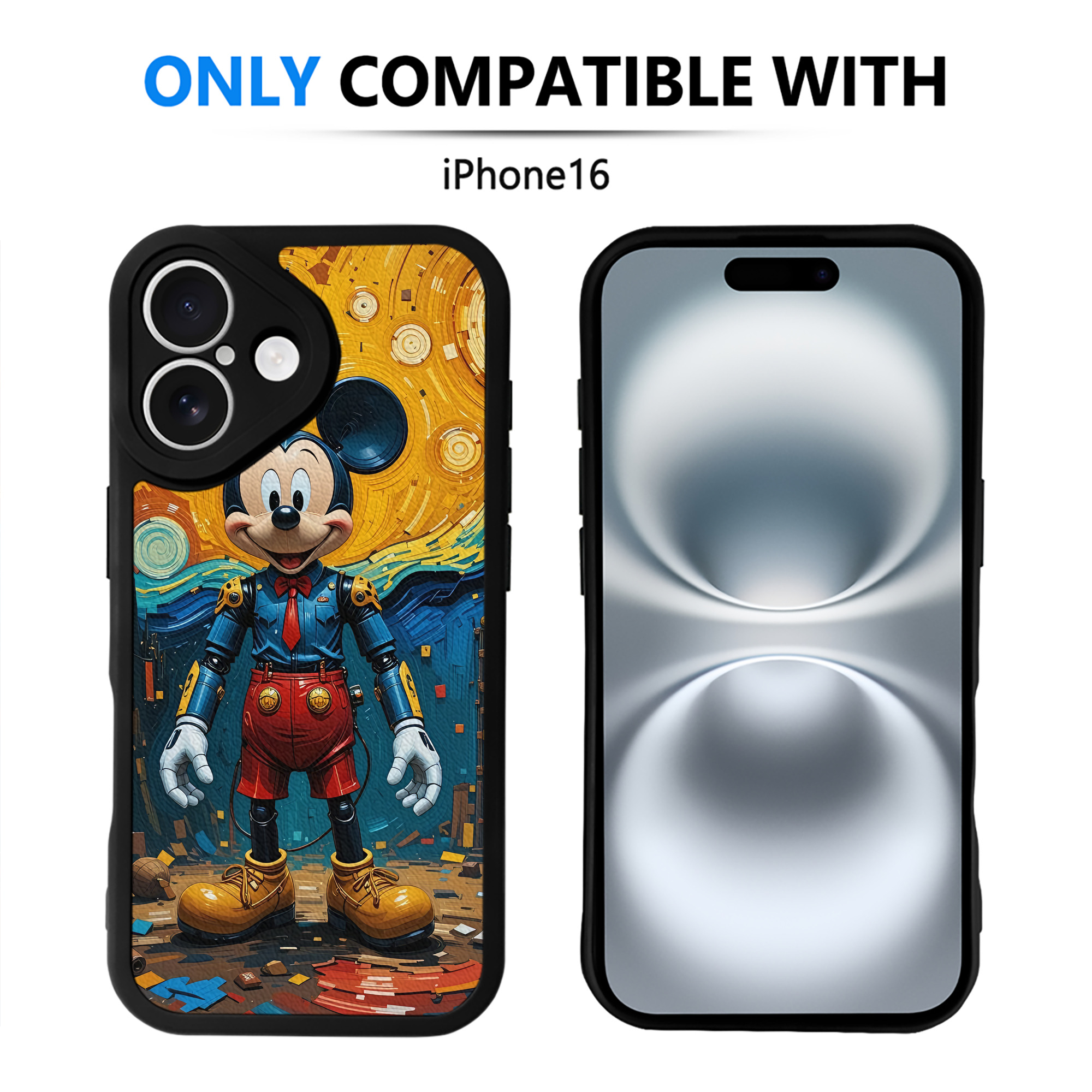 （画像用） ミッキーマウス Mickey Mouse 【iPhone 16シリーズ対応】シリコンスマホケース（レザー調） 材質：シリコン